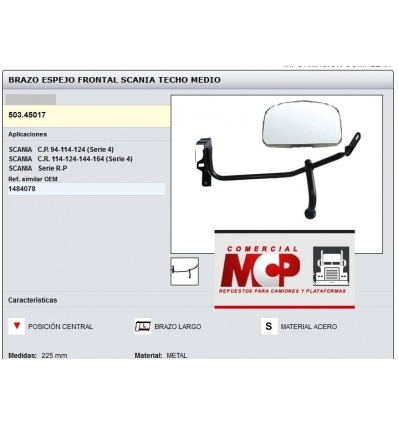 RETROVISOR SCANIA FRONTAL TECHO MEDIO